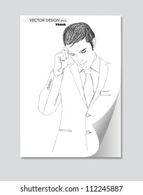Businessman thinking on white paper , Vector illustration.
