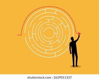 Businessman thinking outside the box solving a maze