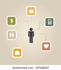 businessman thinking over vintage background. vector