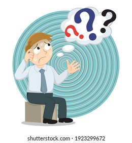 Businessman is thinking with question marks, illustration vector cartoon