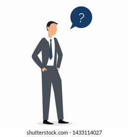 Businessman thinking with question mask. Working and Communication concept. Vector illustration.