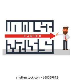 businessman thinking solution of a maze career