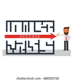 businessman thinking solution of a maze success
