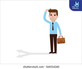 Businessman thinking with standing on crossroad 
Vector cartoon character icon design.
Business illustration concept.