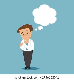 Businessman thinking with thought bubble, illustration vector cartoon