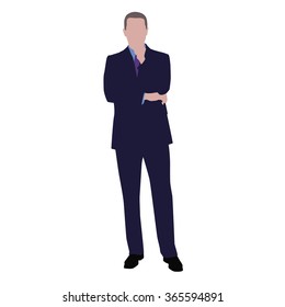 Businessman thinking, vector drawing. Man in dark suit standing and meditates