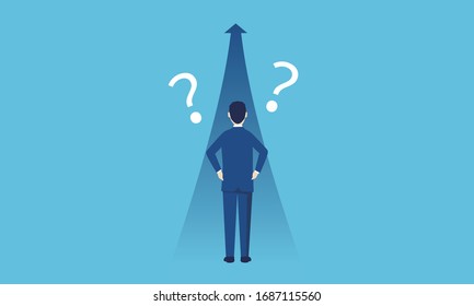 pensamiento del hombre de negocios, con flecha,ilustración vectorial,fondo azul