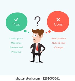 Businessman thinks about pros and cons. Easy to use for your website or presentation with place for your content.