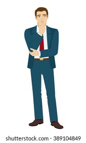 Businessman thinks about something. Vector illustration.