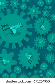Businessman thinks, gears. Vector illustration.