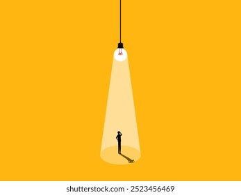 Businessman thinks with a light bulb. vector 