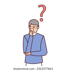 Businessman thinks line icon. The man thought. Question to decide. A young man in a suit and tie. Vector illustration flat design. Isolated on white background.