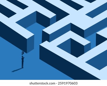 Businessman thinks of solving a maze problem.