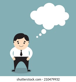 Businessman with a thought bubble made of clouds. Vector illustration. Flat design