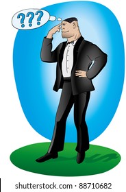 Businessman thoughts and doubts. Image editable with vector software.