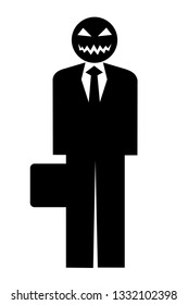Businessman as threatening and frightening beast - ruthless, aggressive and dangerous male person and character in formal black suit. Vector illustration