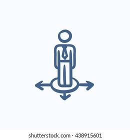 Businessman in three ways vector sketch icon isolated on background. Hand drawn Businessman in three ways icon. Businessman in three ways sketch icon for infographic, website or app.