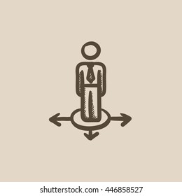 Empresario de tres formas de dibujo vectorial icono aislado en el fondo. Hand dibujó a Businessman de tres maneras. Empresario de tres maneras esboza un icono para infografía, sitio web o aplicación.