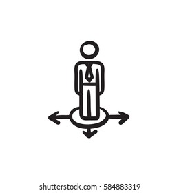 Businessman in three ways vector sketch icon isolated on background. Hand drawn Businessman in three ways icon. Businessman in three ways sketch icon for infographic, website or app.