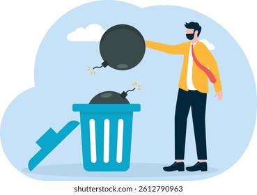 The businessman threw the bumb into the trash basket to solve the complicated troubles.


