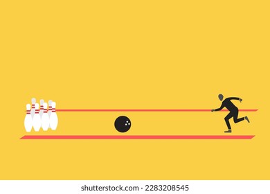 Businessman Throw Balls Hitting Bowling Alley. Professional Player at Sport Game Competition, Active Lifestyle