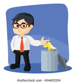 Businessman Throw Banana Peel In Trash Can