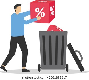 Businessman throw cube block with percentage symbol icon into the waste basket. Modern vector illustration in flat style.

 - Powered by Shutterstock - Get 15% off with code: PIKWIZARD15