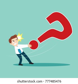 Businessman throw question mark icon, illustration vector cartoon