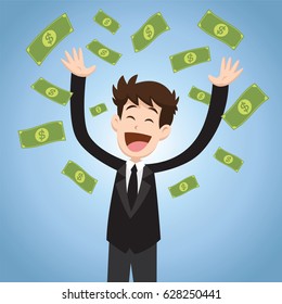 Businessman throwing bank notes vector illustration