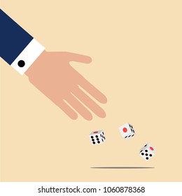 Businessman throwing Dices. Gambling concept. Business risk concept. Vector illustration