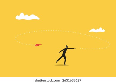 Businessman throwing paper airplane origami. concept of Start new business, startup, entrepreneurship, creativity, inspiration and success