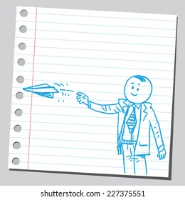 Businessman throwing paper plane