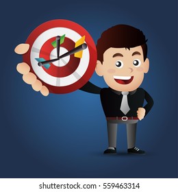 Businessman throws arrows at a target