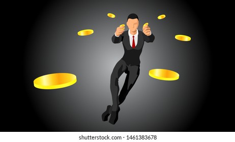the businessman throws a coin by hand. throwing a gold coin. the rich. eps10 vector file