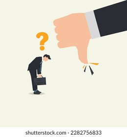 Businessman with thumb down. Bad performance, bullying, negative feedback and issue vector illustration