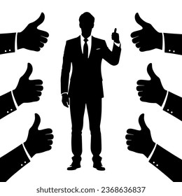 Businessman with thumb up hand silhouette, business man raising thumb up with a lot of like hand, Successful businessman, Exemplary Employee, favorite employee