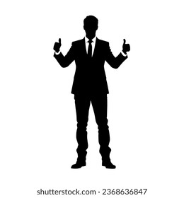 Businessman with thumb up hand silhouette, business man raising thumb up, Successful businessman with ok like