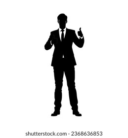 Businessman with thumb up hand silhouette, business man raising thumb up, Successful businessman with ok like