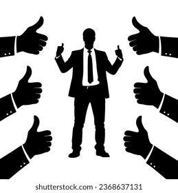 Businessman with thumb up hand silhouette, business man raising thumb up with a lot of like hand, Successful businessman, Exemplary Employee, favorite employee