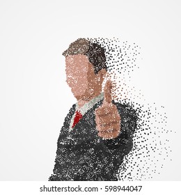 Businessman with thumb up. Creative silhouette created from circles. Vector illustration