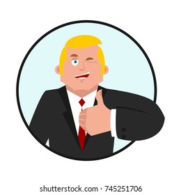 Businessman thumbs up. Boss winks emoji. business men cheerful. Vector illustration
