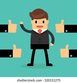 Businessman with thumbs up. feedback concept.