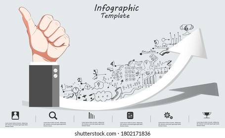  businessman Thumbs Up,think analyze creative work,flat design illustration Creativity modern Idea and Concept Vector Infographic template.