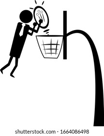 hombre de negocios en corbata arroja una bombilla en lugar de una bola a un concepto de la idea de baloncesto símbolo de determinación y desarrollo