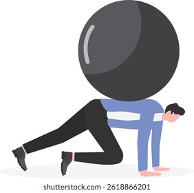 Businessman tied with a huge iron ball on the starting line

