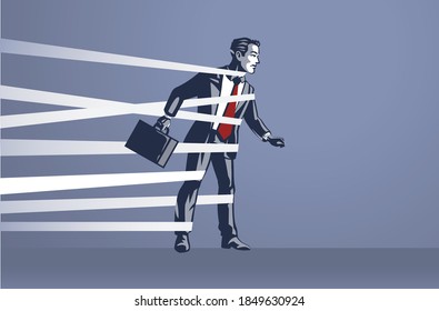 Businessman Tied Unable to Move Freely Blue Collar Illustration Concept