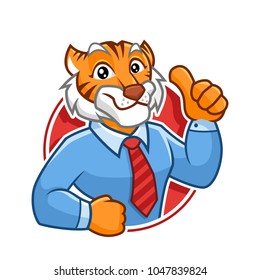 Businessman Tiger mascot vector in isolated white background, tiger character design, cartoon style