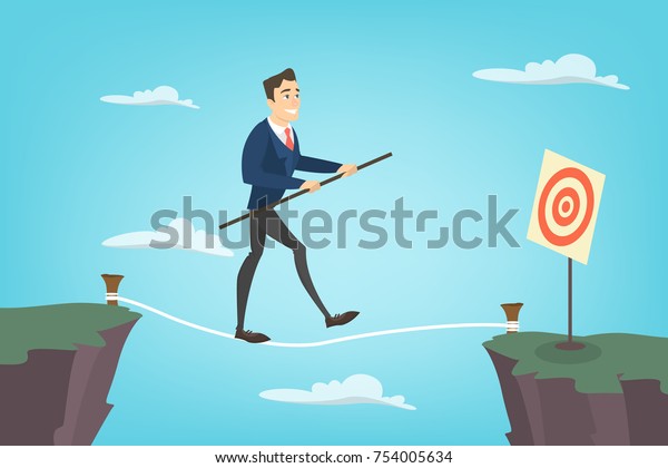Businessman tightrope walker. Idea of risky and\
courage business.