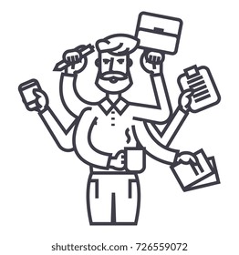 businessman, time management, solution, efficiency illustration, line icon