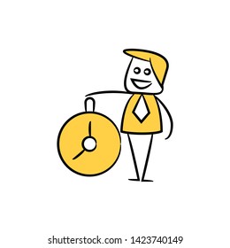 businessman timekeeper and timer icon yellow doodle theme